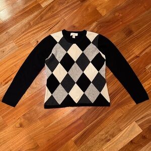 Black and Gray Argyle Sweater - 100% cashmere - medium